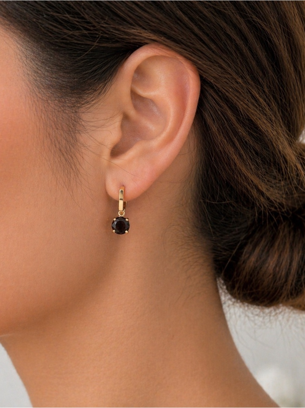 Genuine Garnet with 18K gold filled Huggie hoops.